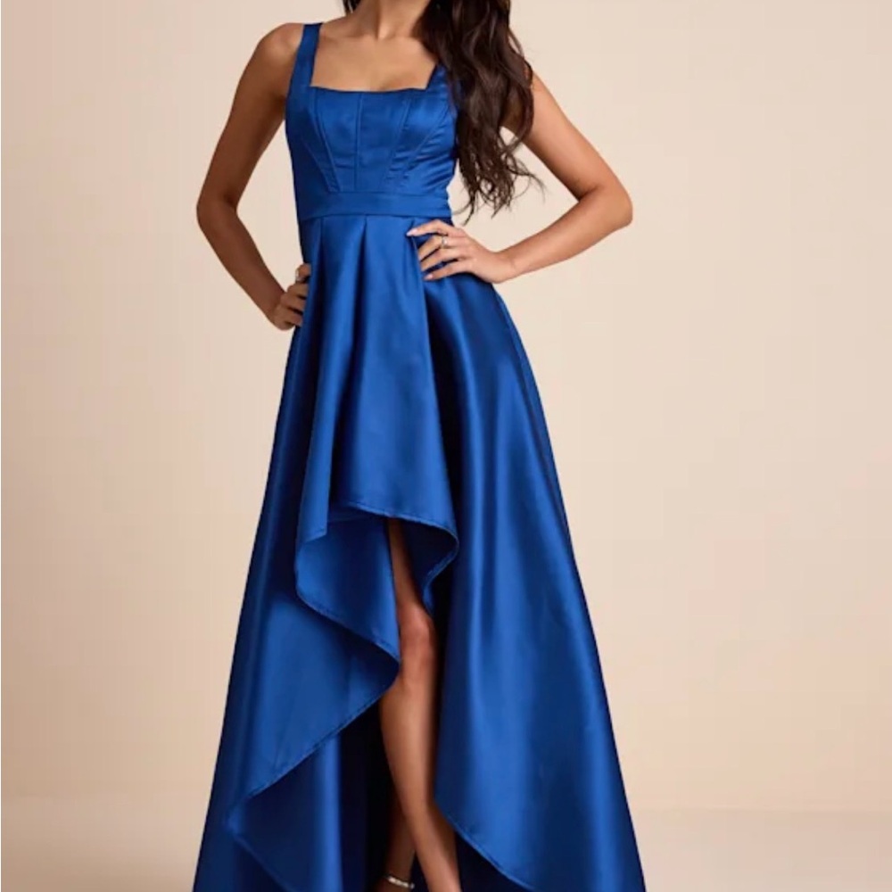 WISOLA BLUE TAFFETA PLEATED CORSET HIGH-LOW MAXI DRESS SIZE M SOLD OUT